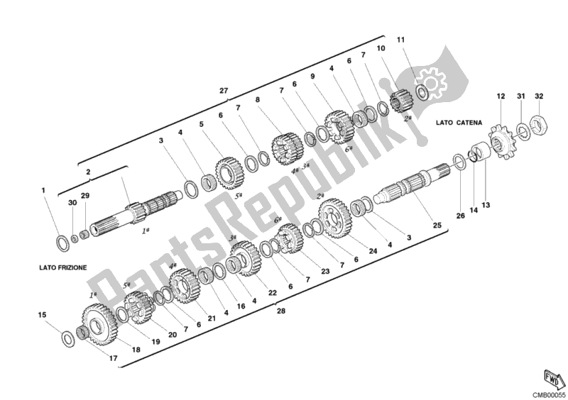 All parts for the Gear Box of the Ducati Monster S2R 1000 USA 2006